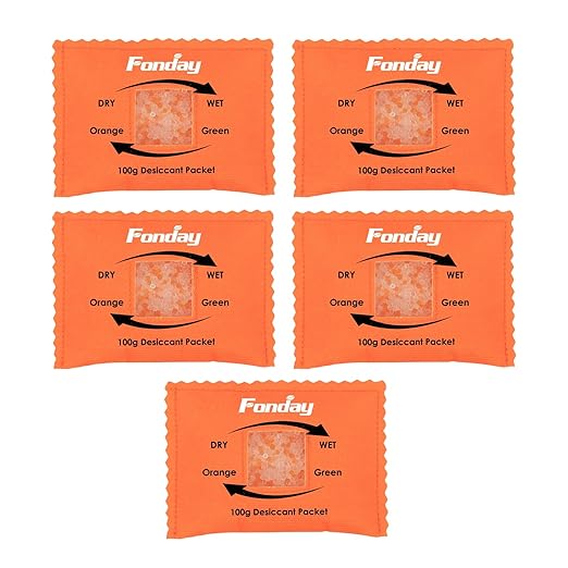 5 x 100Gram Fonday Rechargeable Silica Gel Desiccant Packets Fast Reactivate Desiccant Bags Moisture Absorbers for Storage Bins, Suitcase, Safe, 3D Filaments, Electronics