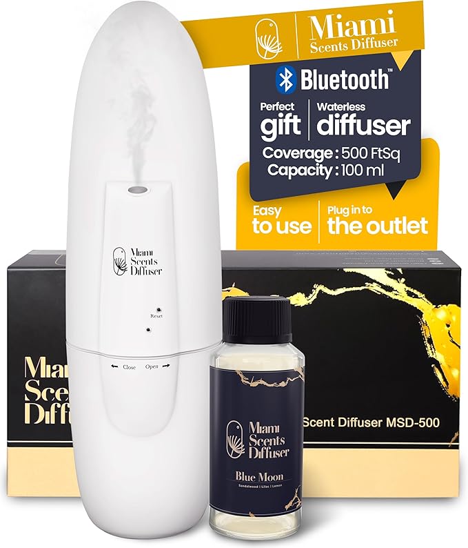 Plug In Wall Waterless Diffuser + Blue Moon Shangri-La Hotel Essential Oils 4 FlOz Included Coverage Up to 500 SqFt Smart Bluetooth App Control Scent Air Machine for Home Office Ideal for Aromatherapy