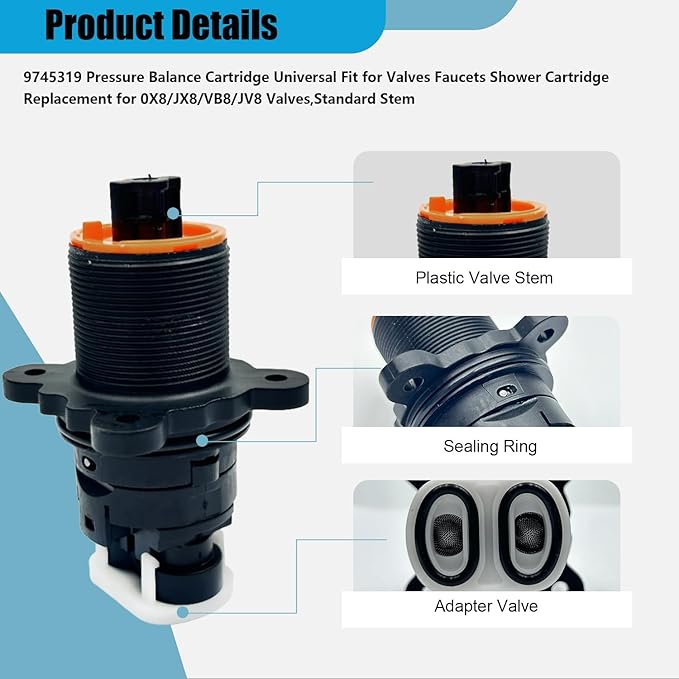 9745319 Pressure Balance Cartridge Universal Fit for Valves Faucets Shower Cartridge Replacement for 0X8/JX8/VB8/JV8 Valves,Standard Stem