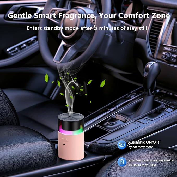Portable Diffuser for Essential Oil,Cordless Cool Mist Aromatherapy Car Diffuser,Built-in 3000mAH Rechargeable Battery,4/8 Timer Modes, Auto On/Off with Car,for Home,Office,Travel(Pink)