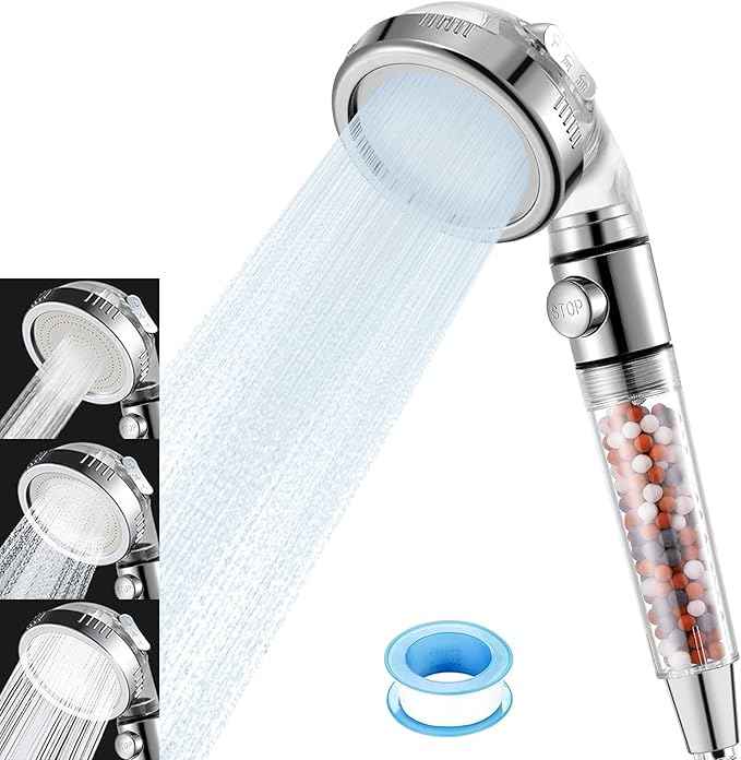 High Pressure Handheld Shower Head with Filter, Hard Water Softener Water Purifying Filtered Showerheads with Filter Beads, Shower Head Kits (No Hose and Bracket)