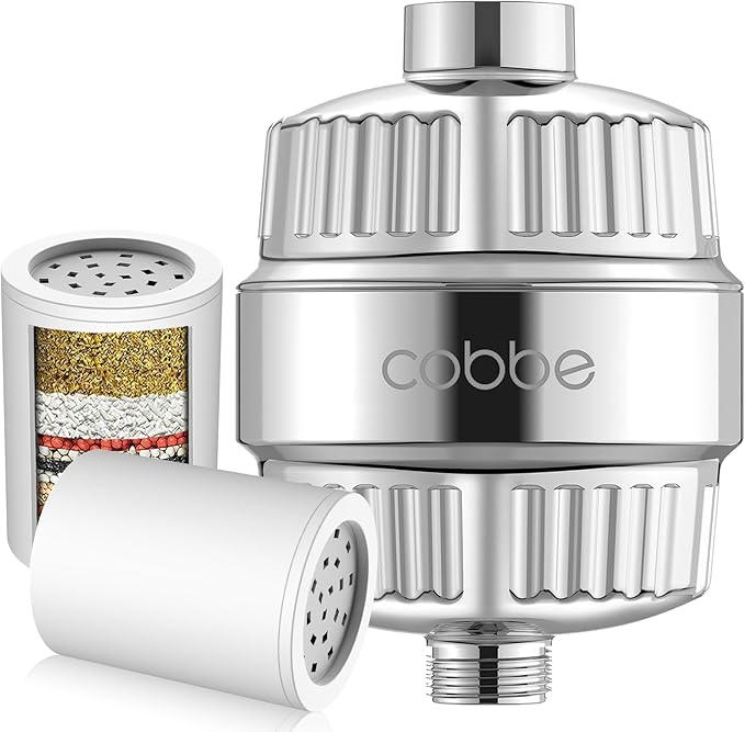 Cobbe Shower Filter for Hard Water - High Output, 20-Stage Filtration, Removes Chlorine & Harmful Substances, Luxury Modern Chrome, 2 Pack - AquaVibe
