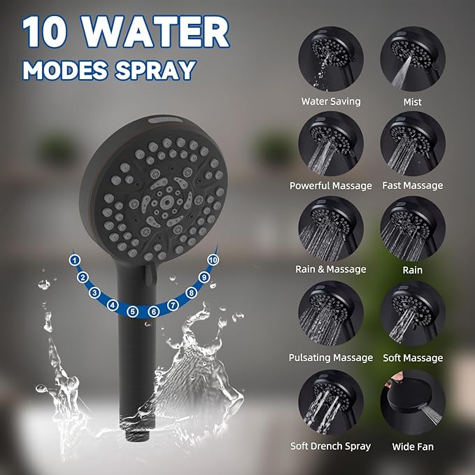 All Metal Dual Shower Head Easy Reach, High Pressure 10-Spray Handheld & Rainfall Shower Head Combo with Shower Extension Arm, 71" Hose, 3-way Diverter, Brass Shower Bracket, Oil Rubbed Bronze