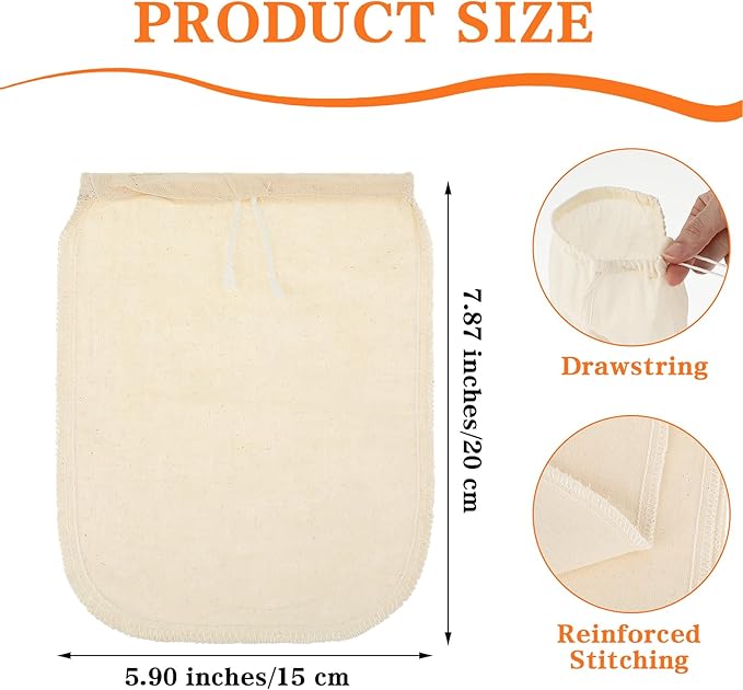 4 Pack Cotton Nut Milk Bag 8 × 6 Inches Fine Mesh Cheese Cloth Multiple Usage Reusable Food Strainer Professional Cold Brew Filter for Straining Juice Coffee Yogurt Tea (Cotton, 8×6 In)