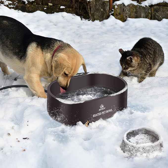 Heated Water Bowl for Dogs Cats Outdoor, 3.7L Thermostatic Heated Pet Bowl for Outside Dog Cat Chickens Duck Birds Waterer in Winter, Automatic Heated Dog Bowl Outdoor with Anti Chew Cord