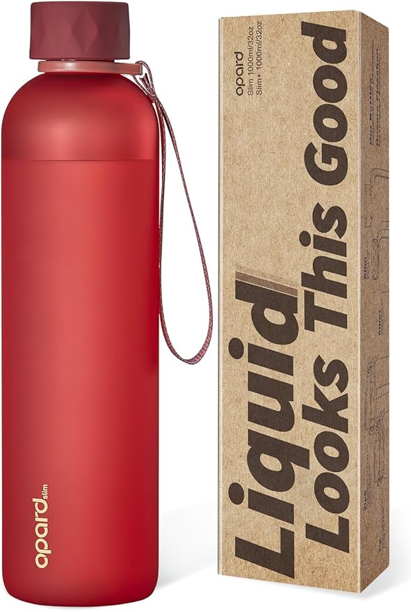 Opard Slim Pro Water Bottle 32oz, Plastic Water Bottle BPA-Free, Facetted Rubberized Grip-Texture Monocap, Leakproof Screw Top, Cranberries Red, Reusable for Travel School Sport Gym Hiking
