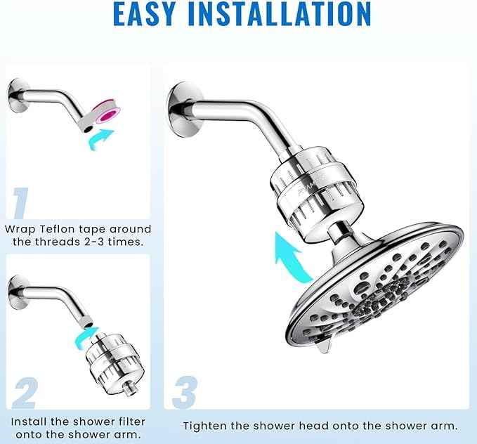 Ryamen Heavy Duty Shower Filter, Shower Water Filter, 99% REMOVAL Shower Head Filter for Hard Water, Heavy Metals, Chlorine (1 Cartridge, Silver) - AquaVibe