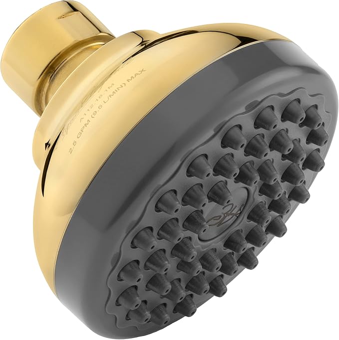 Pressure Boosting Shower Head - High Pressure Water Saver Showerhead Best For Low Flow Showers, 1.8 GPM - Polished Brass & California Certified - AquaVibe