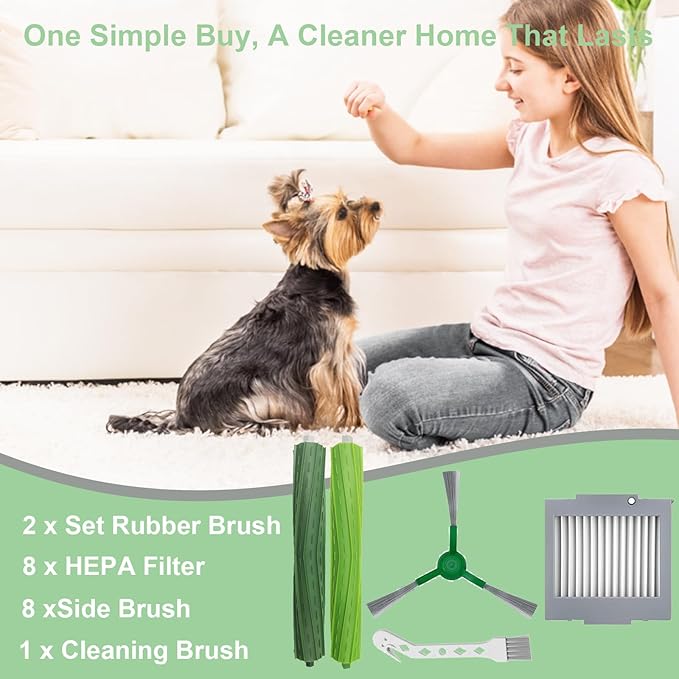 Replacement Part Kit for iRobot Roomba max 705 vac/Plus 504 Vac Vacuum Cleaner, 2 Rubber Brush 8 Filter 8 Side Brushes - AquaVibe