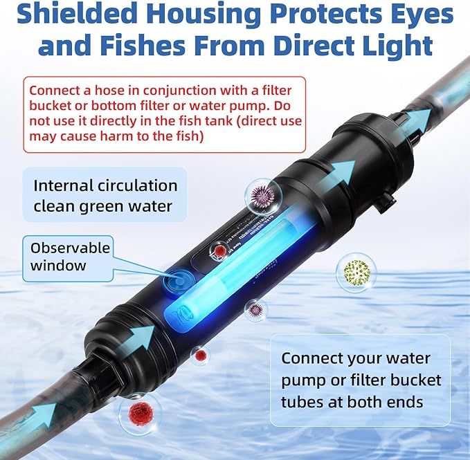 hygger Aquarium U-V Light with Timer, 360° Protective Shield Clean Light for Green Water Clean, Amphibian Aquarium Lamp Bulb for Freshwater Saltwater Fish Tank and Aquarium (7W, 30-70 Gallon)