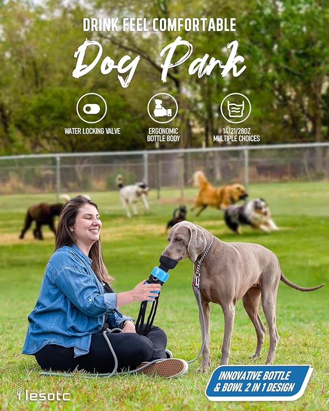 Lesotc Dog Water Bottle, Portable Pet Water Dispenser, Leak Proof Travel Squeeze Water Bottle for Dogs, Puppy Essentials Dog Stuff Accessories for Outdoor Walking, Hiking, BPA-Free, Lightweight - AquaVibe