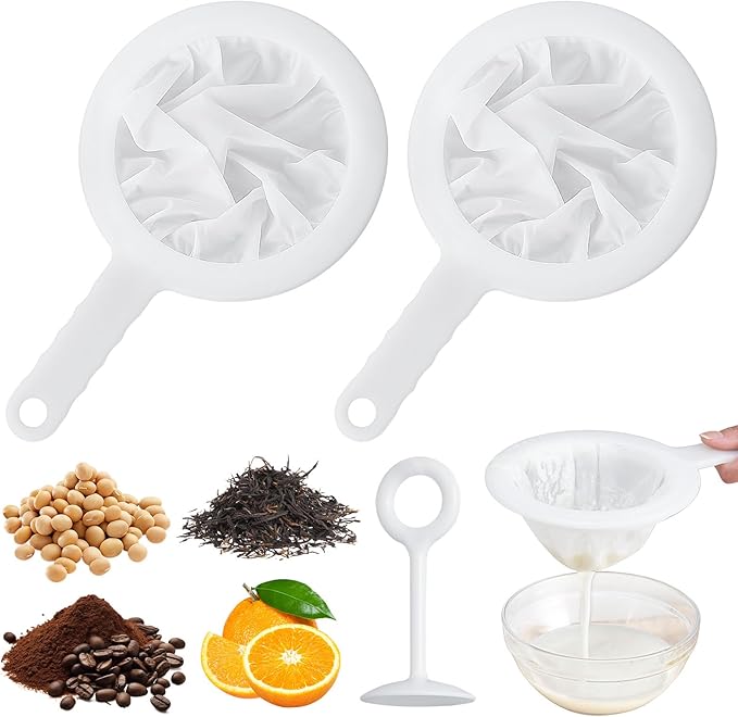 2 Pack Fine Nylon Mesh Strainer,Reusable Mesh Filter Bags for Filter NutMilk, Coffee, Milk, Butter, Juices and Fresh Cheese (120 Mesh)