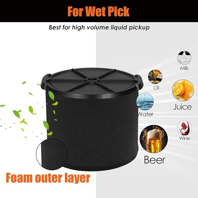 VF3700 / WS14045F Filter Replacement for Ridgid/Workshop Shop Vacuum Wet Application Foam Filters 3/4/4.5 Gallon Rigid Wet Dry Portable Vacuums, Wet Pick Up Filter-2 Pack - AquaVibe