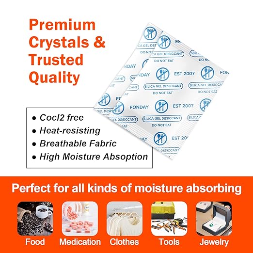 1 Gram 100 Packets Fonday Food Grade Silica Gel Desiccants Packs Moisture Absorbers Dehumidifier