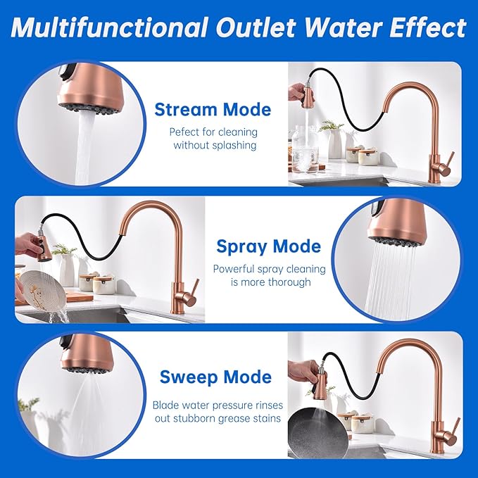 TUTEW Touchless Kitchen Faucet with Pull Down Sprayer, Red Copper Motion Sensor Kitchen Sink Faucet Single Hole, Spot Resist Stainless Steel Single Handle Commercial Modern Faucet