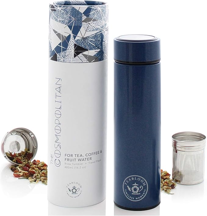 Teabloom - The ORIGINAL All-Brew Travel Tumbler & Thermos | OPRAH’s Favorite | 16oz/480ml Insulated Water Bottle/Tea Flask/Cold Brew Coffee Mug