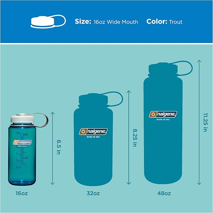 Nalgene 16 oz Wide Mouth Water Bottle | BPA-Free, Durable & Leak Proof, Lightweight Travel Bottle, Fits In Cupholders, Trout