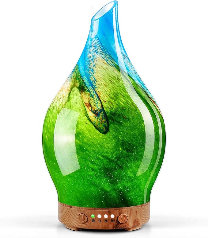 Porseme 150ml Essential Oil Diffuser Glass Color Changing Aroma Air Diffusers Aromatherapy Ultrasonic Cool Mist Humidifier 6 Running Hours Waterless Auto-Off for Sleeping Yoga Office Spa (Blue Grass)