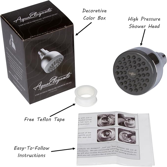 Aqua Elegante 3 Inch High Pressure Shower Head - Best Pressure Boosting, Wall Mount, Bathroom Showerhead For Low Flow Showers, 2.5 GPM - Chrome - AquaVibe