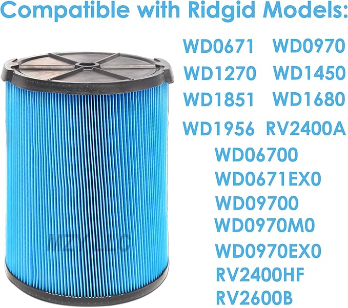 2 Pack VF5000 Replacement Filter for Ridgid for Shop Vac 6-20 Gallon Wet Dry Vacuums, 3 Layer Pleated Vacuum Filter Fits for WD1450 WD0970 WD1270 WD06700 WD1680 RV2400A - AquaVibe