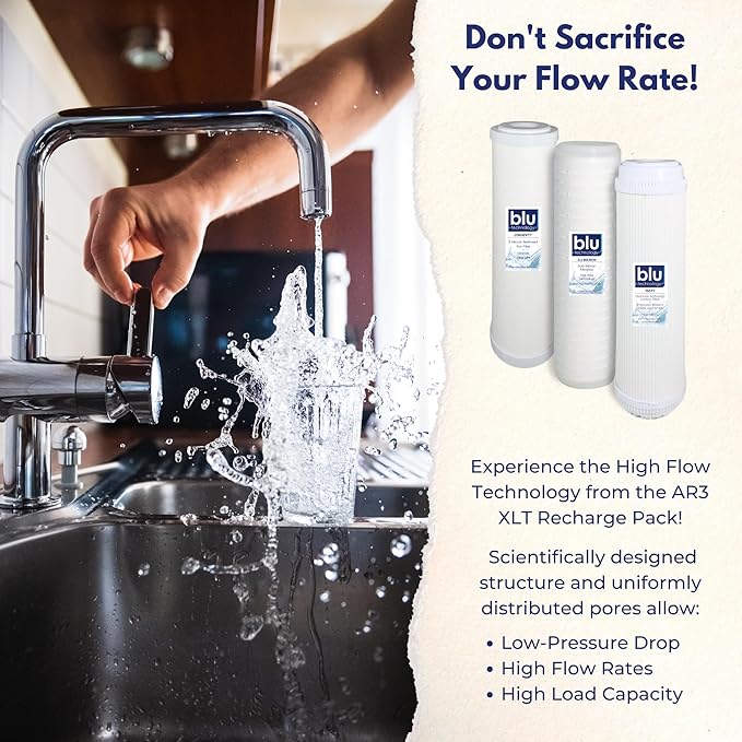 GoBluTech 10-Inch RV Water Filter Recharge Pack for AR3 XLT-2.5” x 10” for RV Water Filter System, 0.2 Micron High Flow, Granular Activated Carbon “Tasty”, and Sediment “Longevity” - US Veteran Owned