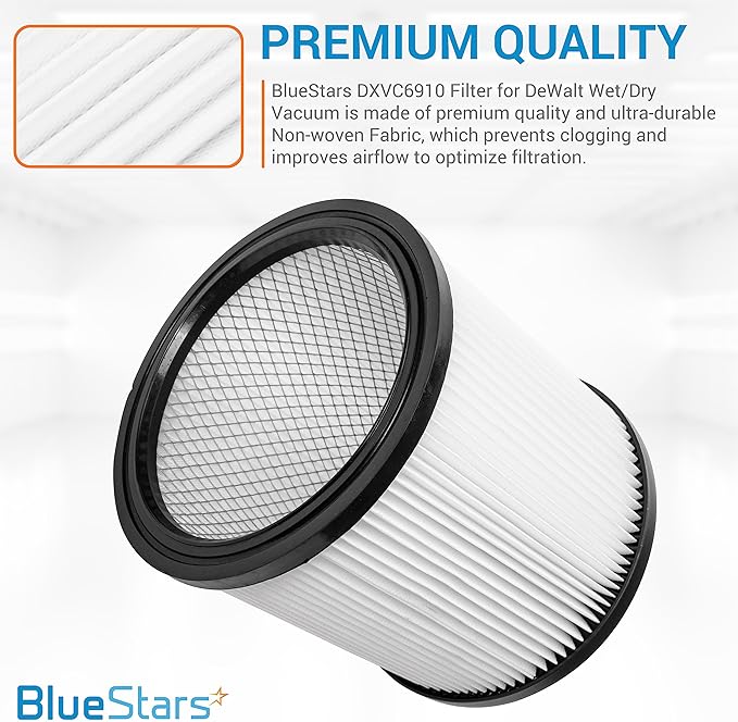 BlueStars Ultra-Durable Replacement DXVC6910 Vacuum Filter for 6 to 16-Gallon DeWalt Wet Dry Vacuum Cleaner DXV06P DXV09P DXV09PA DXV10P DXV10PL DXV10S DXV10SA DXV10SB DXV12P DXV14P - Pack of 2 - AquaVibe