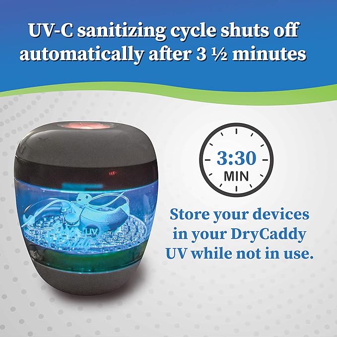 DryCaddy UV by Dry & Store | with Industry-Leading Desiccant to Keep Hearing Aids or Small Electronics Clean and Last Longer