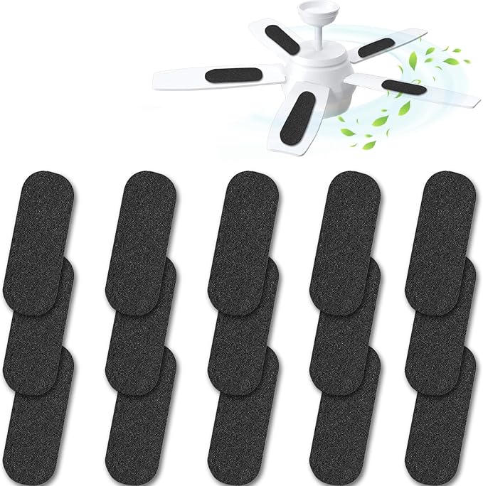 JUIN Ceiling Fan Filters for Blades: Universal Activated Coconut Shell Carbon Filter Unscented Easy-Stick Ceiling Fan Air Filters for Home Office Bedroom Common Household Contaminants (15 Pack)