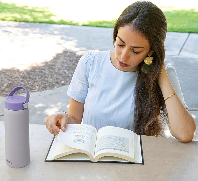 MIRA 18 oz Tea Infuser Thermo - Stainless Steel Travel Bottle with Removable Strainer for Loose Leaf Tea - Insulated Hot & Cold Brew Steeper - Heather