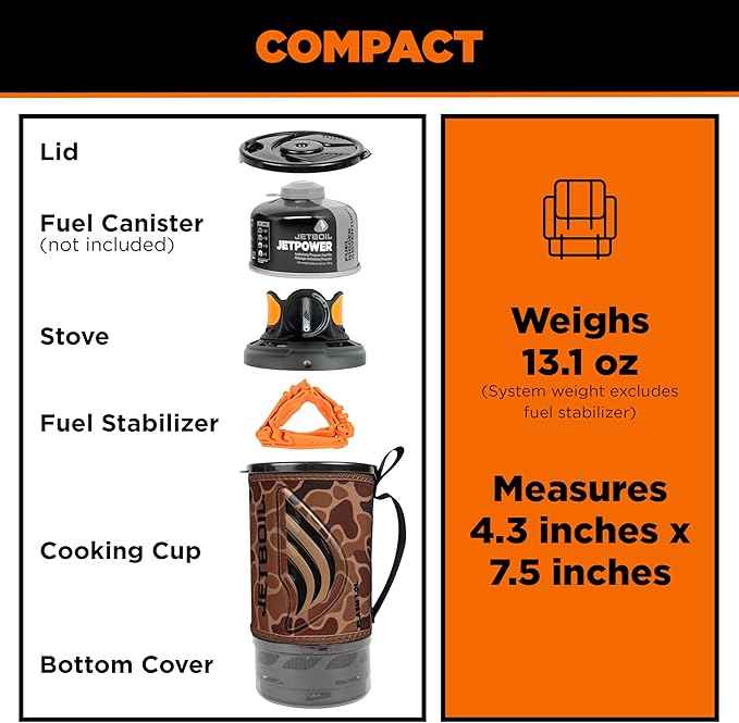 Jetboil Flash Portable Fast Boil Stove for Camping and Backpacking with 1-Step Auto Ignition, Propane/Isobutane Burner with Cooking Cup
