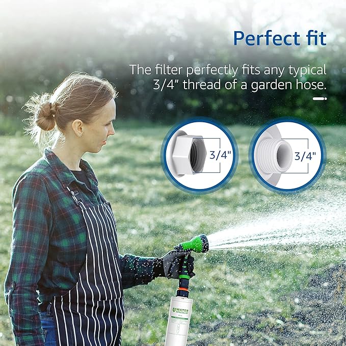 Waterspecialist Garden Hose Water Filter with Hose Protector, Compatible with Mist Cooling System, Reduces Chlorine, Bad Taste and Odor for Gardening and Pets.