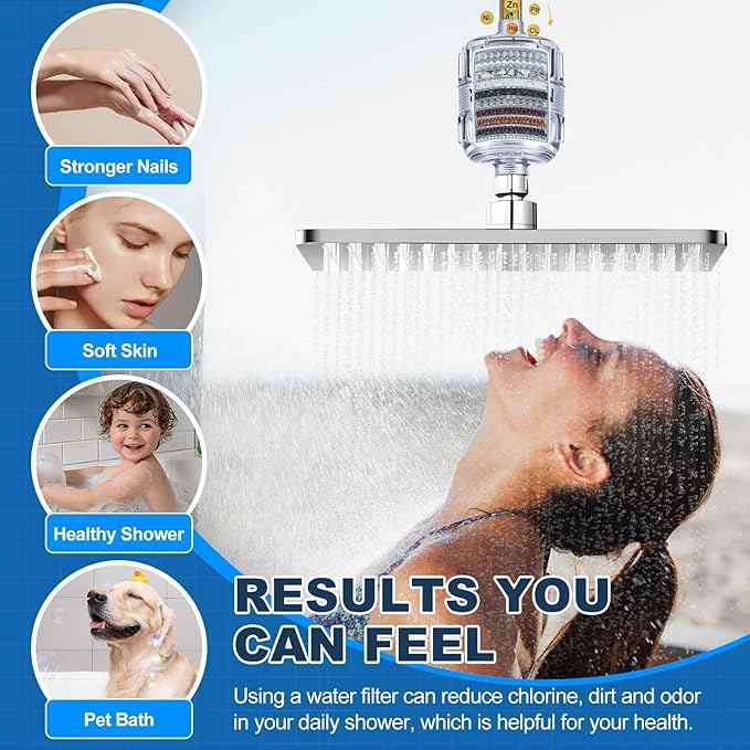 Shower Filter, Improves Skin and Hair Texture, Softens Hard Water, 15 Layers Filter to Reduce Chemicals, Removes Chlorine and Harmful Substances