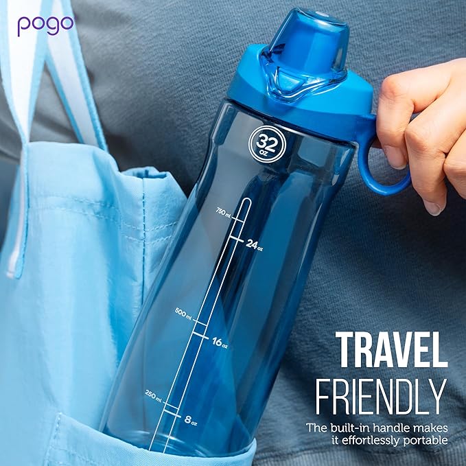 Pogo BPA-Free Tritan Plastic Water Bottle with Chug Lid, 32 Oz, Blue