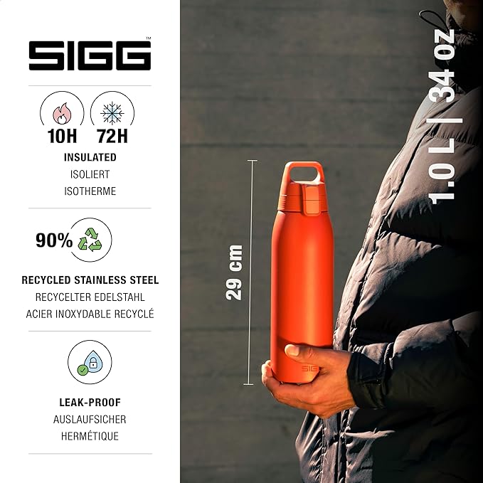 SIGG - Shield Therm- Stainless Steel Insulated Water Bottle - Carbonated Drinks, Leakproof, BPA Free, Recycled, 25, 34Oz