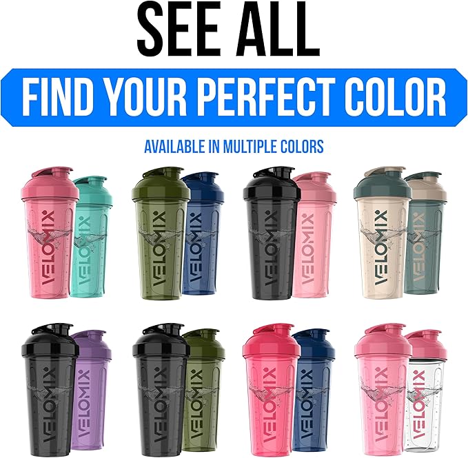 VELOMIX -2 Pack- 28 oz Protein Shaker Bottles for Protein Mixes - 2x Wire Whisk | Leak Proof Shaker Cups for Protein Shakes | Protein Shaker Bottle Pack (Black/Turquoise)
