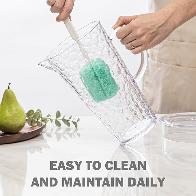 Bzyoo 74oz Clear ChillCraft Water Jug, BPA-Free Pitcher with Lid, Hammered Glass-Style Durable Plastic, Ripple Effect Design, Easy-Pour Spout, Ideal for Orange Juice, Iced Tea, Infused Waters
