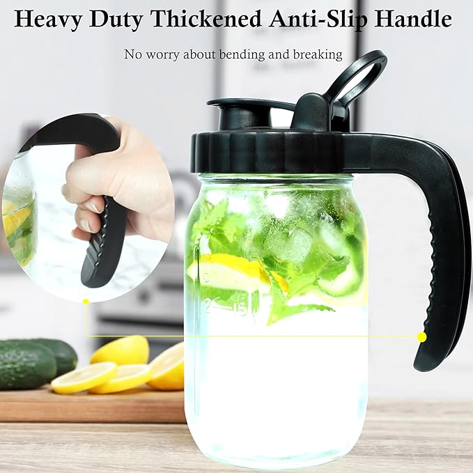 Mason Jar Pitcher 64 Oz 2 Set Sun Tea Glass Jar With Spout 2 Quart Wide Mouth Half Gallon Pitcher For Cold Brew,Fridge Breastmilk Store, Beverage Airtight Ice Tea Coffee Pitcher Water Jug Heavy Duty