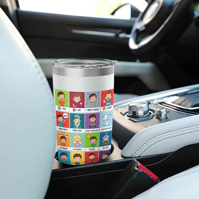 Autism ACC Communication Non Verbal Visual Aid Autistic Kids Stainless Steel Insulated Tumbler