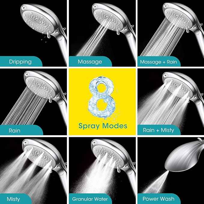 FASDUNT Shower Head with Handheld, High Pressure 8-Mode Filtered Shower Head with 80" Extra Long Stainless Steel Hose & Adjustable Bracket, Built-in Filter for Hard Water -Remove Chlorine, Chrome
