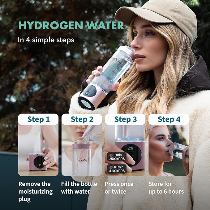 Hydrogen Water Bottle Generator - Up to 4100+ PPB Molecular Hydrogen Infusion - SPE/PEM Technology - Certified H2 Generator - Rechargeable - Extended Warranty - 10 oz (Pink)