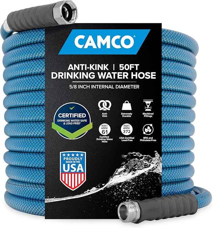 Camco TastePURE 50-Foot Premium Drinking Water Hose | Features a Heavy-Duty Reinforced PVC Construction, Machined Fittings with Strain Relief Ends, and has a 5/8-Inch Inside Diameter (21009)