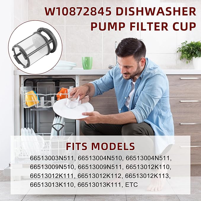Upgraded W10872845 Dishwasher Pump Filter Cup Replacement Fits for Whirl-pool Ken-more Ama-na Kitchen-iad Dishwasher Parts Filter, Replaces 8579307 W10056425 W10056426 W10142911 by AMI PARTS