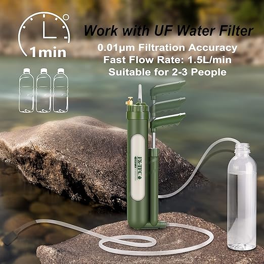 FS-TFC Portable Water Filter Survival Gear High Precision and Large Flow Optional 2 in 1 Water Purification for Hiking, Camping, Travel, and Emergency Preparedness