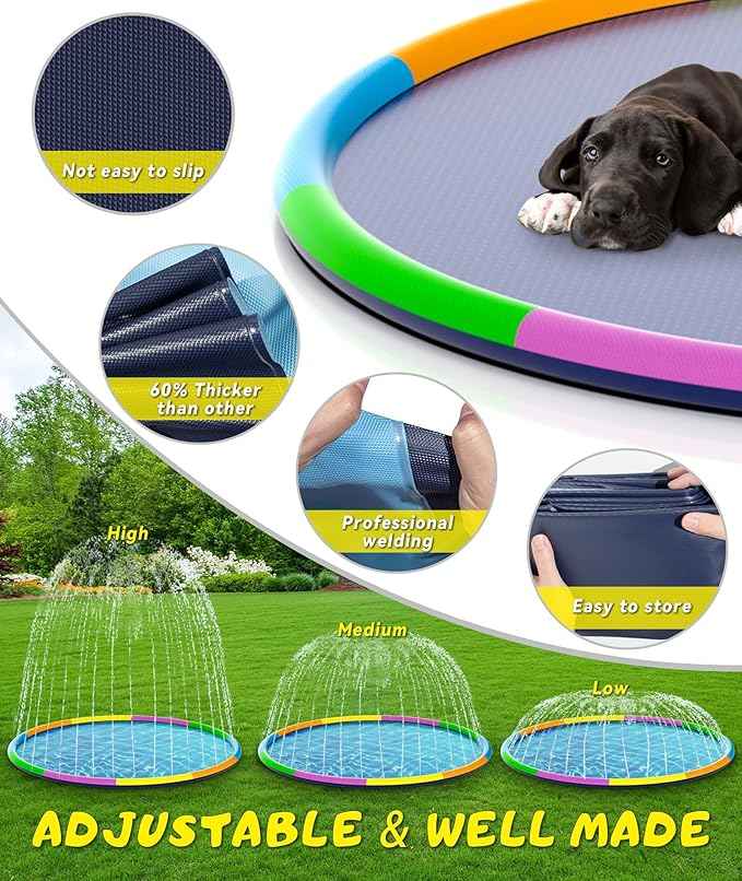 EPN Splash Pad, 16.4 FT Size Extra Large Sprinkler Play Mat for Dogs & Kids, Thicker Pool Summer Outdoor Water Toys Fountain Pad for 3+ Children & Pets