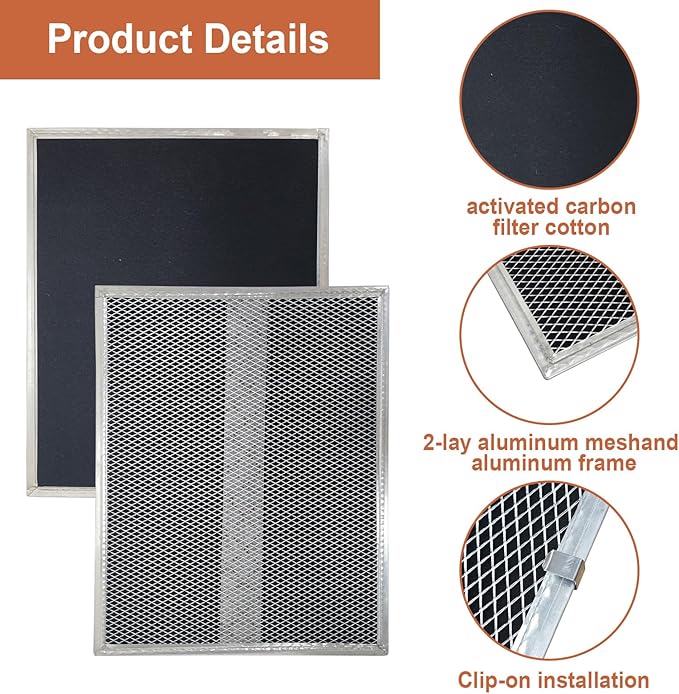 S99010308 Range Hood Charcoal Carbon Filters Replacement For Broan BPSF30 QS WS 99010308 And GE WB02X10707 Non-Ducted Range Hood,13.38 X 10.74 X 0.04 in Pack of 2