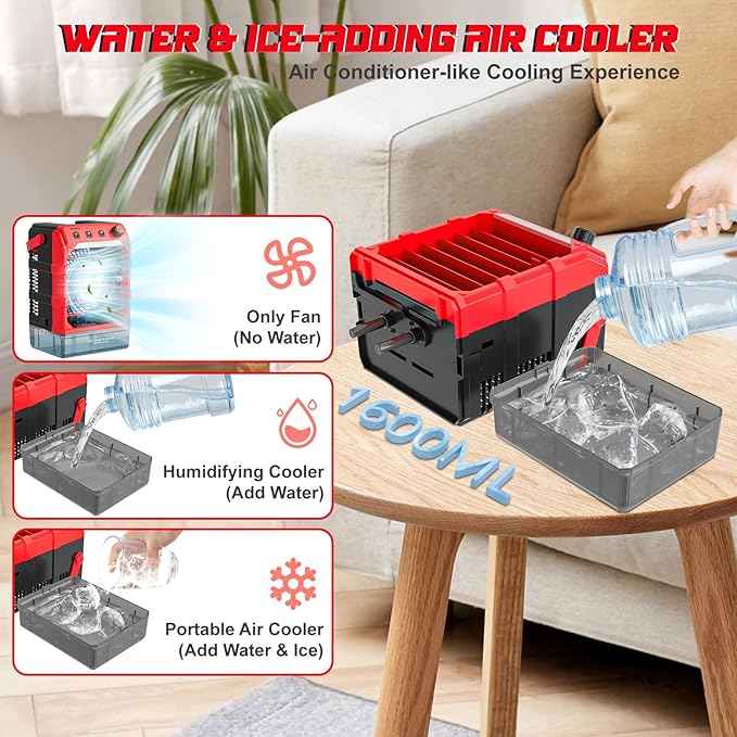 Battery Powered Misting Fan Compatible For Milwaukee 18V (No Battery) or USB Input Powered,Cooling Fan with 1600ML Water Tank,Timing Function,LED for Outdoor Barbeque Camping & More