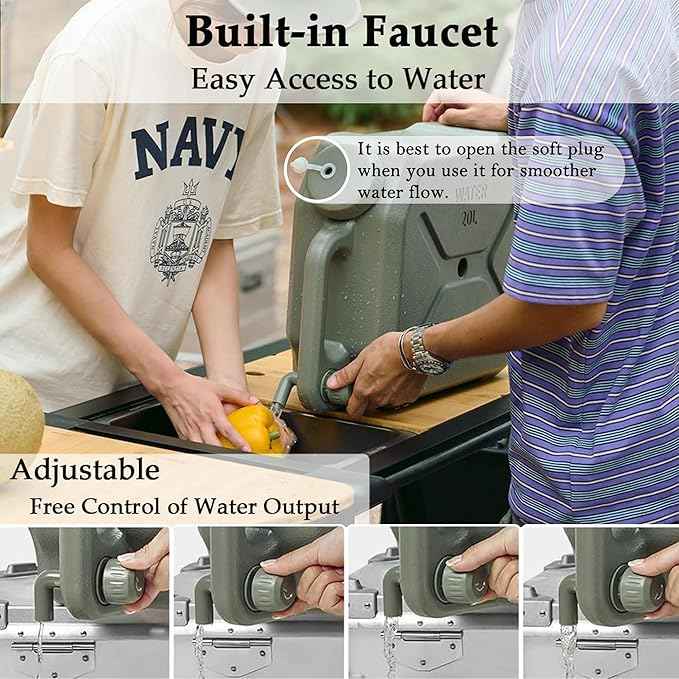 Naturehike Large Camping Water Container with Spigot, Truly No Leakage Emergency Water Tank - Khaki, 5.28 Gallon
