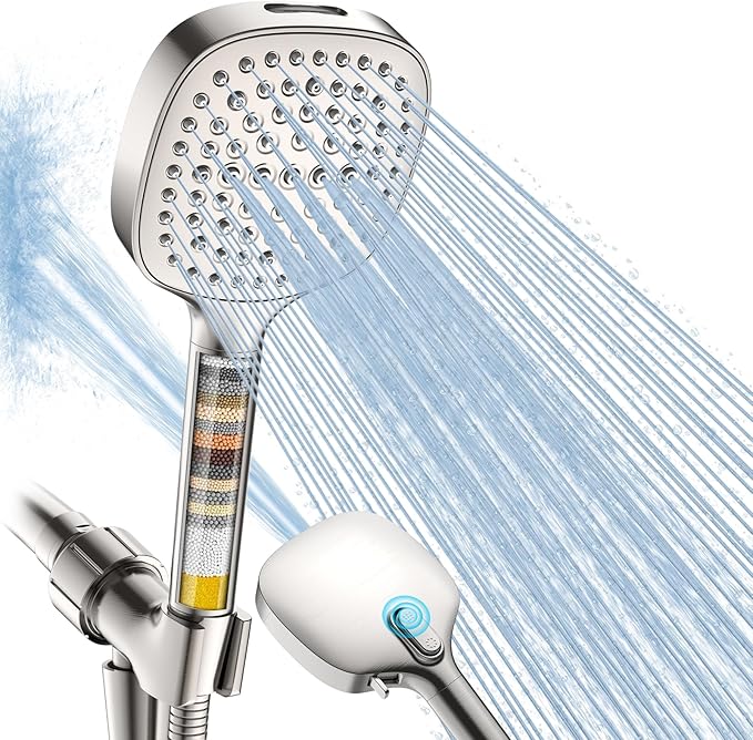Filtered Shower Head with Handheld, High Pressure 7 Spray Showerhead with Filters, Detachable Shower Heads, Water Softener Filters for Hard Water - Remove Chlorine
