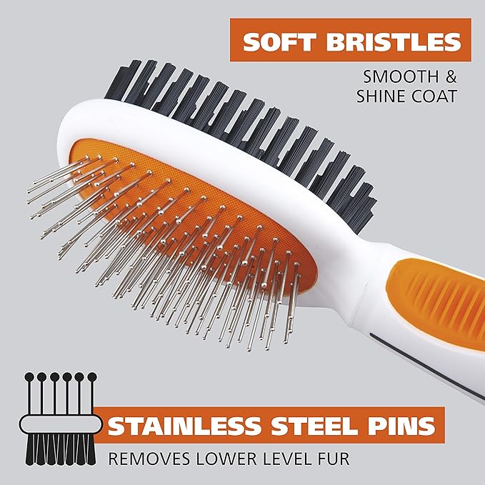Wahl Premium Pet Double Sided Medium Pin Bristle Brush, Ergonomic Brush with Ergonomic Rubber Grips for Comfortable Brushing and Finishing Coats of Dogs and Cats – Model 858413 - AquaVibe