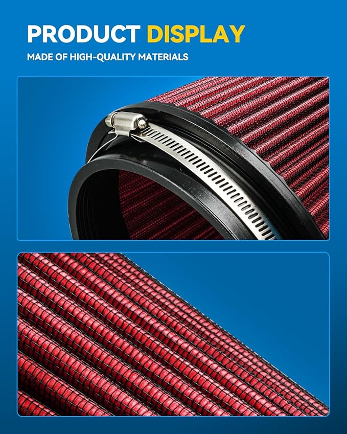 PHILTOP Universal Clamp-On Air Intake Filter, RU-1042,High Performance, Premium, Washable, Replacement Filter, Flange Diameter: 6 In, Height: 6.5 In, Flange Length: 1 In, Shape: Round Tapered